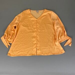 Chico's Blouse Top Size 3 (US XL‎ / 16-18) Orange Button Front Tie Sleeve